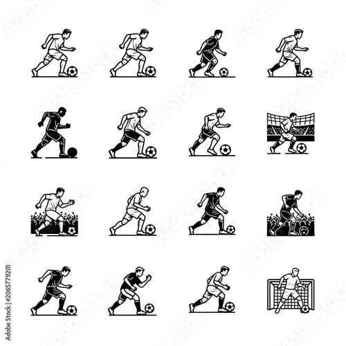 Collection of Soccer Action Line Art Illustrations.