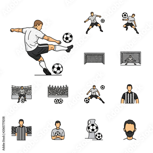 Collection of soccer-themed icons and illustrations.