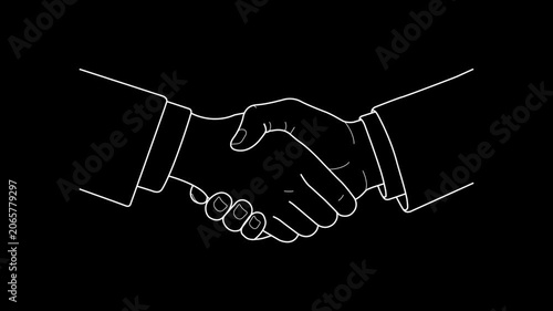 Handshake white line animation. Business partnership. Contract agreement. Negotiation skills. Seamless loop 4k video with alpha channel on transparent background.
