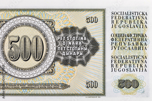 Fotografie 500 Dinara Yugoslavia banknote 1986. Vintage money of Yugoslavia.
