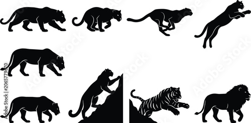 Sticker Big Cat Predator Silhouette Collection Featuring Panther Tiger and Lion