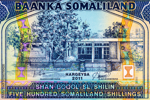 Obraz na plátně 500 Somaliland Shillings banknote, featuring the Bank of Somaliland building in Hargeisa