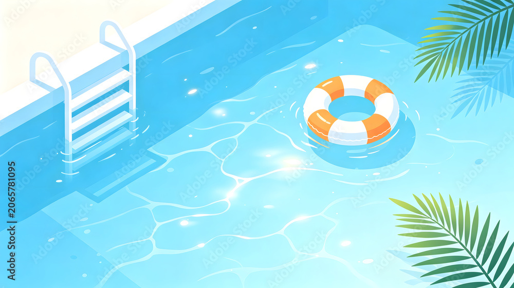 Naklejka premium Summer cool swimming pool top view illustration background