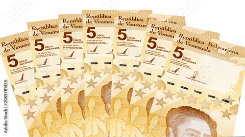 Fotografie 5 Bolívares Venezuelan banknote featuring the portrait of Simón Bolívar