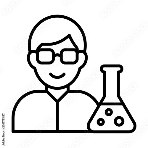 Scientist with laboratory flask vector icon for chemistry research and scientific studies