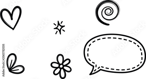 Konstfotografi Doodle vector element set, playful hand-drawn icons, editable decorative shapes,