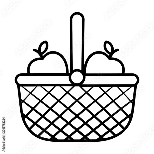 Fresh organic apples in a woven picnic basket vector icon for healthy food and lifestyle art