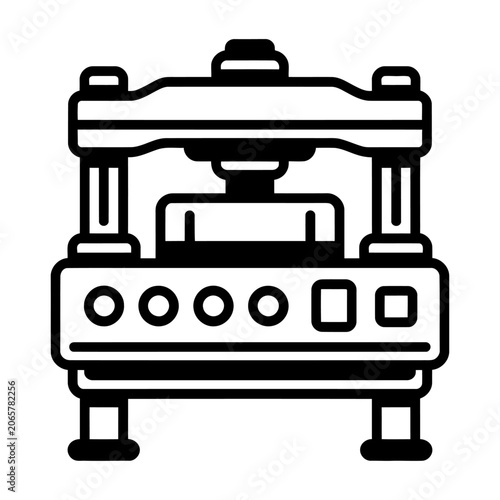 Industrial hydraulic press machine vector icon, a heavy manufacturing equipment graphic