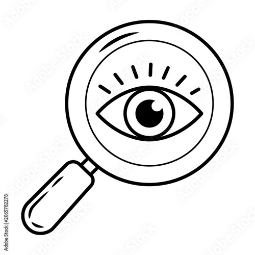 Magnifying glass with eye symbol vector icon for research and investigation concepts