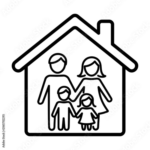 Family inside house home protection vector icon concept for insurance and real estate safety