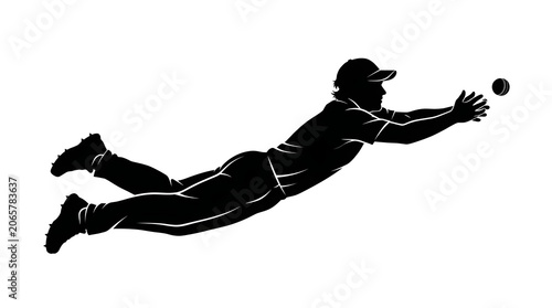 Obraz na płótnie Cricket fielder diving for ball silhouette