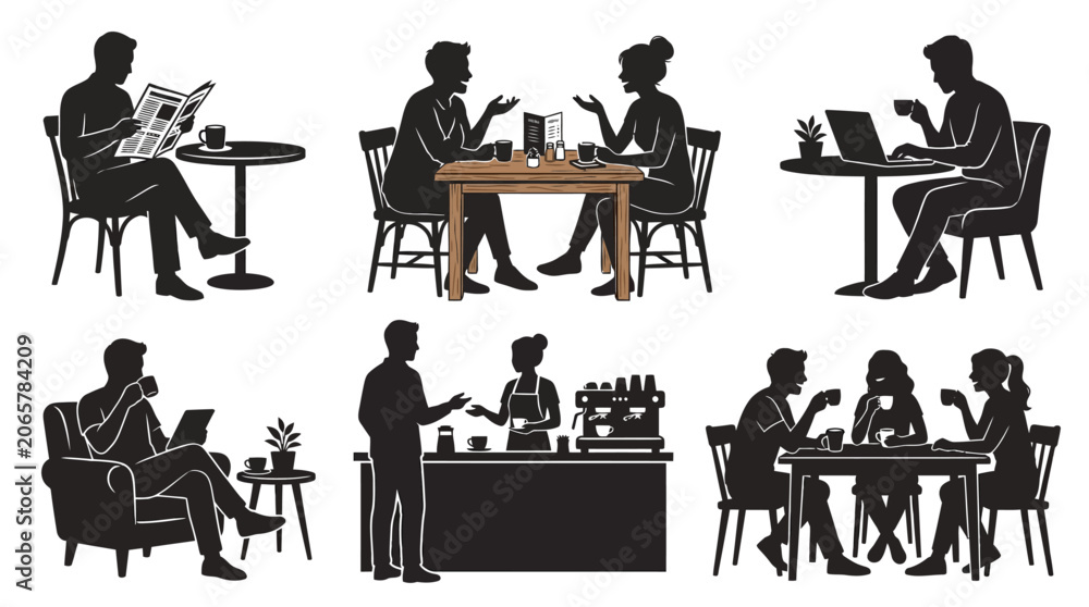 Fototapeta premium People sitting in cafe drinking coffee.