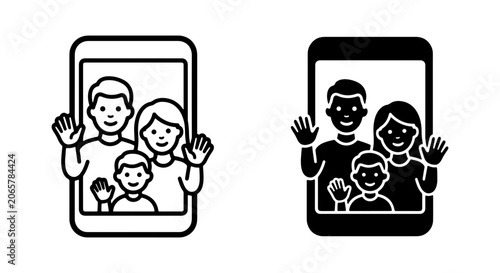 Family Video Call Icons, Digital Communication, Remote Connection, Online Family Gathering, Vector Graphics