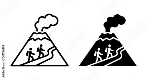 Volcano Hiking Icons, Mountain Adventure Vector Graphics, Outdoor Exploration Symbols, Nature Travel Illustrations