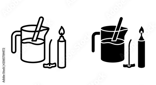 Candle Making Icons: Pouring Pot, Stirrer, Wick, and Flame Vector Set. DIY Craft Supplies, Handmade Wax Elements for Creative Projects.
