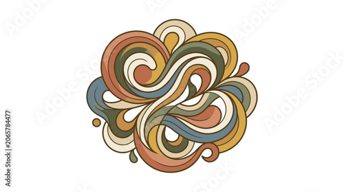 Abstract Retro Swirls and Waves Illustration in Vintage Earthy Color Palette Isolated on White