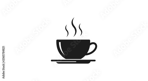 Fotografie Coffee Cup With Steam On Saucer Black Silhouette saucer beverage