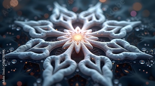 Theme Christmas, Abstract fractal mandala snowflake glowing in silver