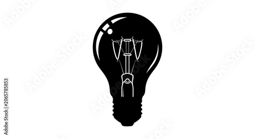 Obraz na plátně Black silhouette of an incandescent light bulb with filament isolated on white b