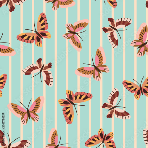 Seamless striped pattern with butterflies