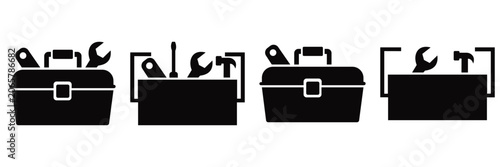 Toolbox Icon Set Construction Tools Repair Equipment and Maintenance Box Vector Illustration