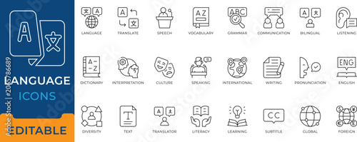 Cuadro en lienzo Language and translation line icons