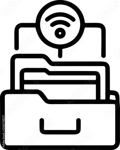 Digital Data Transfer Icon: Cloud Storage and Folder Connection