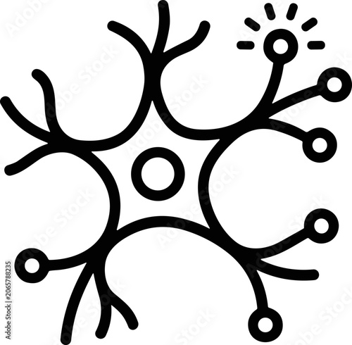 Abstract Neuron Icon with Glowing Synapse and Nucleus, Neural Network Concept