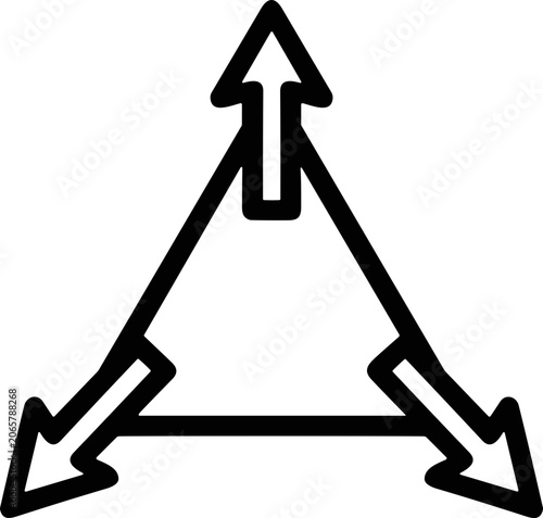 Three Arrows Pointing Outward From Triangle Center - Direction, Expansion, Growth Concept