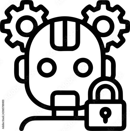 Robot Head with Gears and Padlock Icon: AI Security and Automation Concept