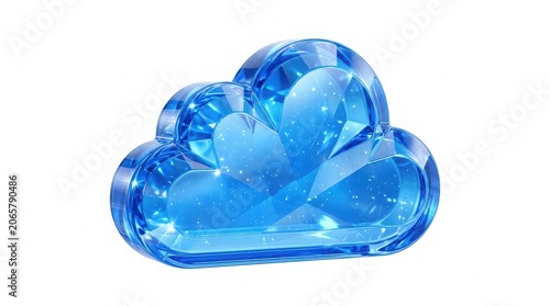 Blue crystal cloud icon isolated on white background with transparent illustration abstract isolated background creative minimalist software computing internet meteorology
