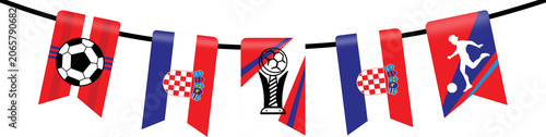 Obraz na płótnie Croatian national team bunting features flags, football ball, trophy, and athletes