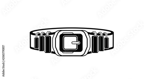 Black and White Vector Icon of a Belt with Buckle