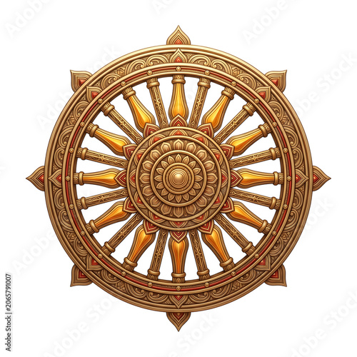 Jagannath Rath Yatra Badge Ornate golden dharma wheel symbol for spiritual