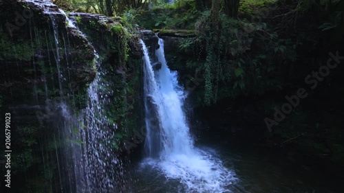 Landscape along a river near San Pedro del Romeral. Pas-Miera region. Pasiegos Valleys. Cantabria. Spain. Europe