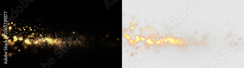 Golden particles and dots floating on a transparent background during a creative design process or celebration event