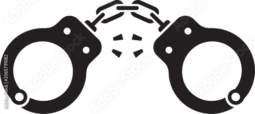 Bild auf Leinwand Broken handcuffs, black and white vector illustration featuring a shattered pair