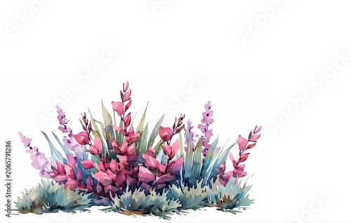 Spring Flower Bush, Watercolor Botanical Element, Isolated on White Background