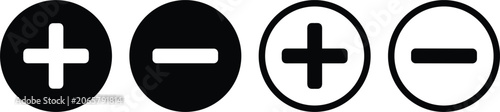 Plus and Minus Symbol Icon Collection Featuring Add Remove Increase and Decrease Buttons in Filled and Outline Styles