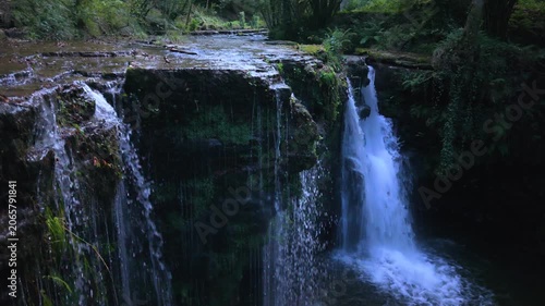Landscape along a river near San Pedro del Romeral. Pas-Miera region. Pasiegos Valleys. Cantabria. Spain. Europe