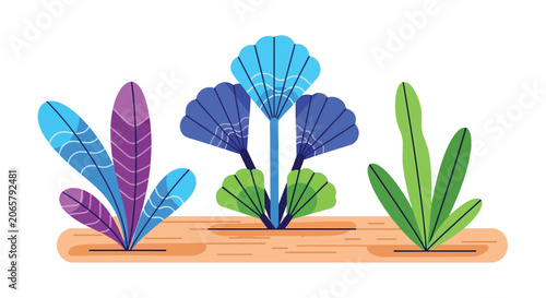 Konstfotografi Stylized aquatic plants in a vector illustration with blue and green hues a flat