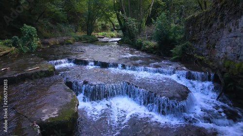 Landscape along a river near San Pedro del Romeral. Pas-Miera region. Pasiegos Valleys. Cantabria. Spain. Europe