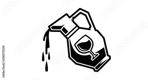 Black and White Wine Carafe Icon with Pouring Liquid