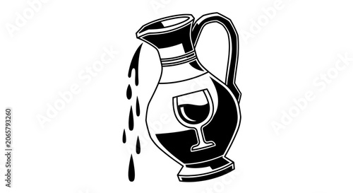 Black and White Wine Pitcher Illustration with Pouring Liquid