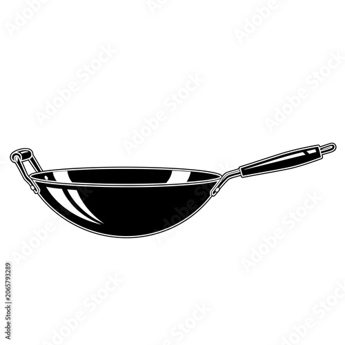 Black and White Wok Pan Icon Illustration