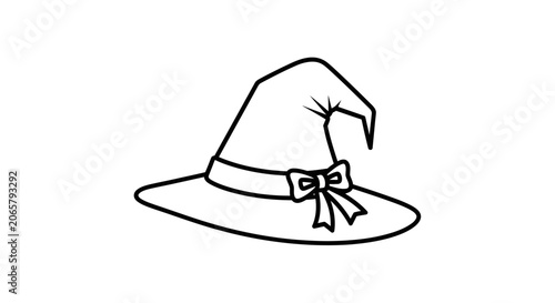 Black and White Witch Hat Line Art Illustration