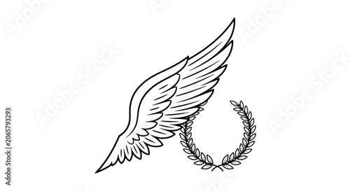 Black and White Wing and Laurel Wreath Illustration