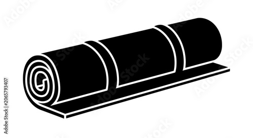 Black and white yoga mat icon, rolled fitness mat vector illustration