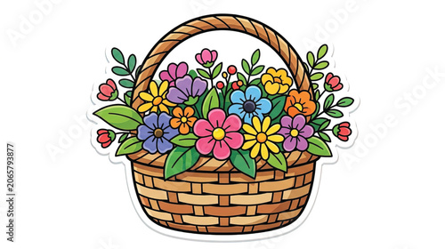 Colorful flowers in a basket.