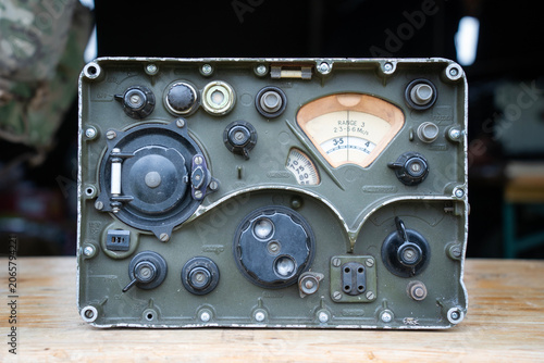 Vintage military radio communication equipment from the Cold War era